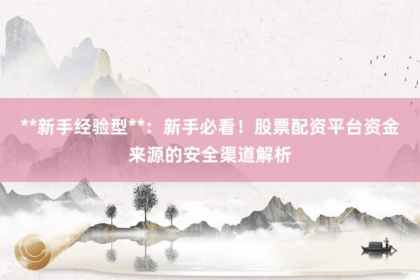 **新手经验型**:新手必看!股票配资平台资金来源的安全渠道解析