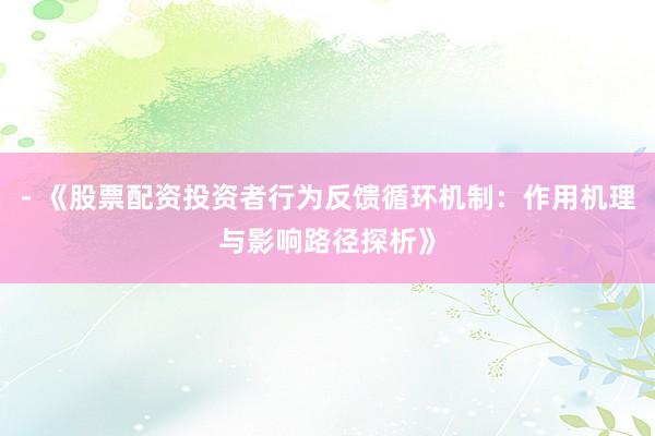 - 《股票配资投资者行为反馈循环机制：作用机理与影响路径探析》