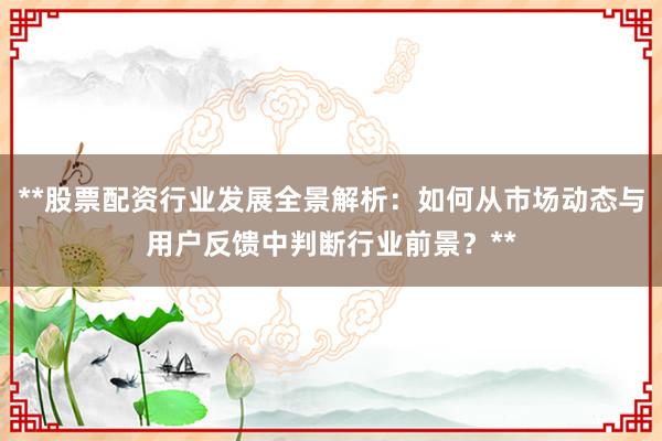 **股票配资行业发展全景解析：如何从市场动态与用户反馈中判断行业前景？**