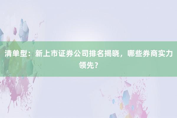 清单型：新上市证券公司排名揭晓，哪些券商实力领先？