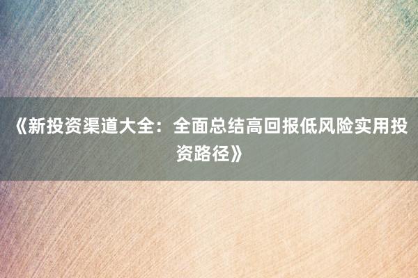 《新投资渠道大全：全面总结高回报低风险实用投资路径》